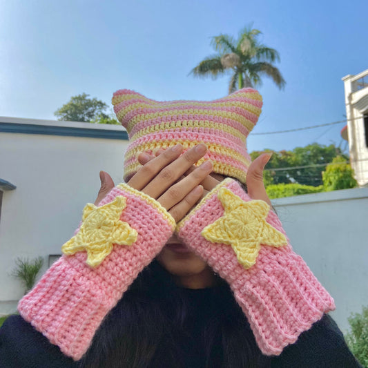 Cat beanie and Star gloves combo