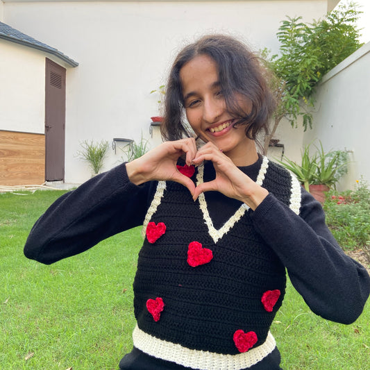 Black vest with velvet heart