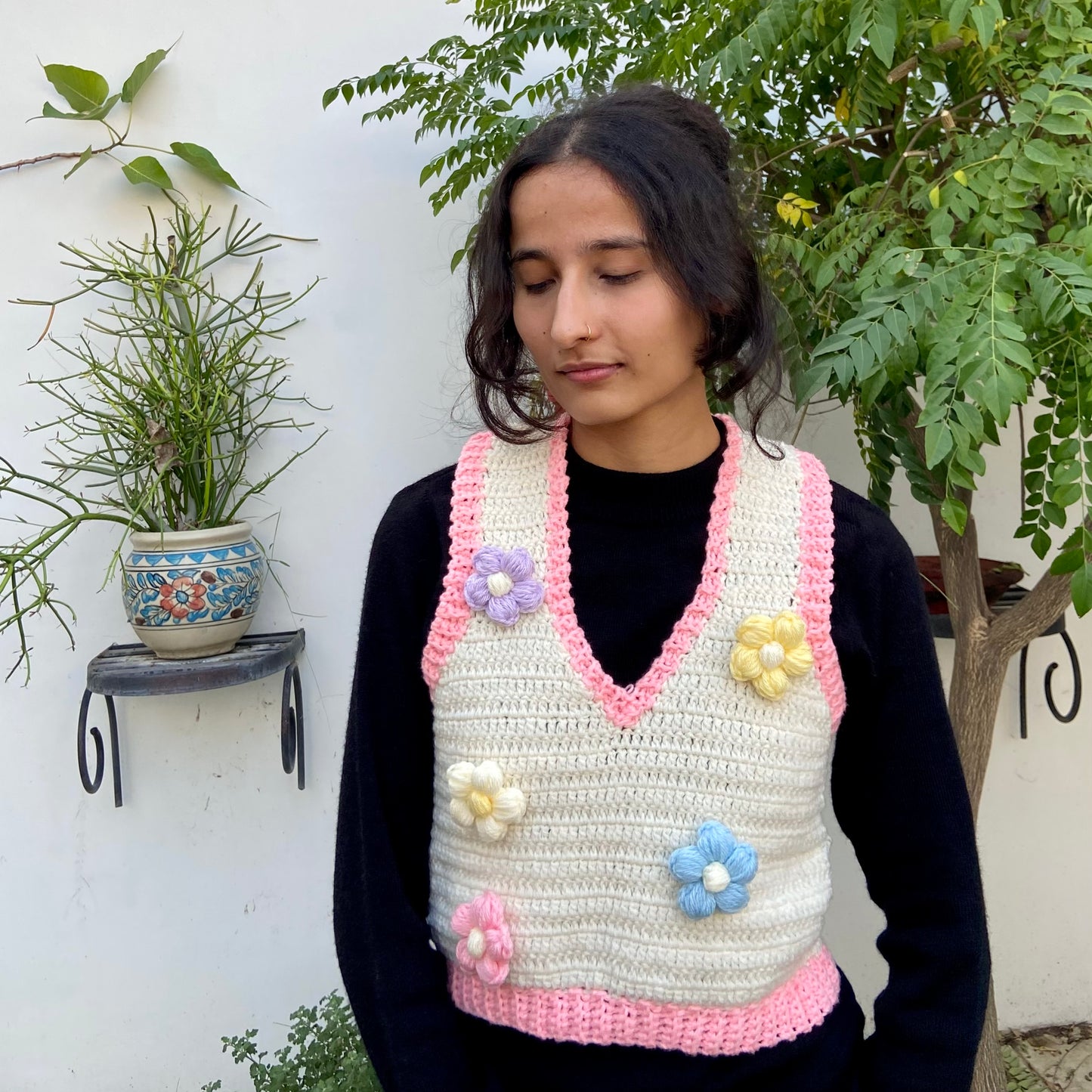 Bloom vest with pastel flowers